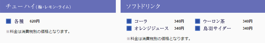 チューハイ（梅・レモン・ライム）/ ソフトドリンク